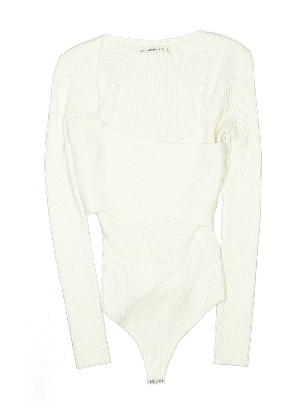 Abercrombie & Fitch Cream Ribbed Long-Sleeve Bodysuit